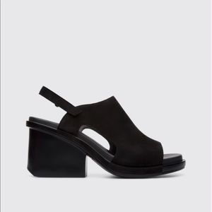 Camper Wedge Sandals, Black Leather, Women’s Size US 9